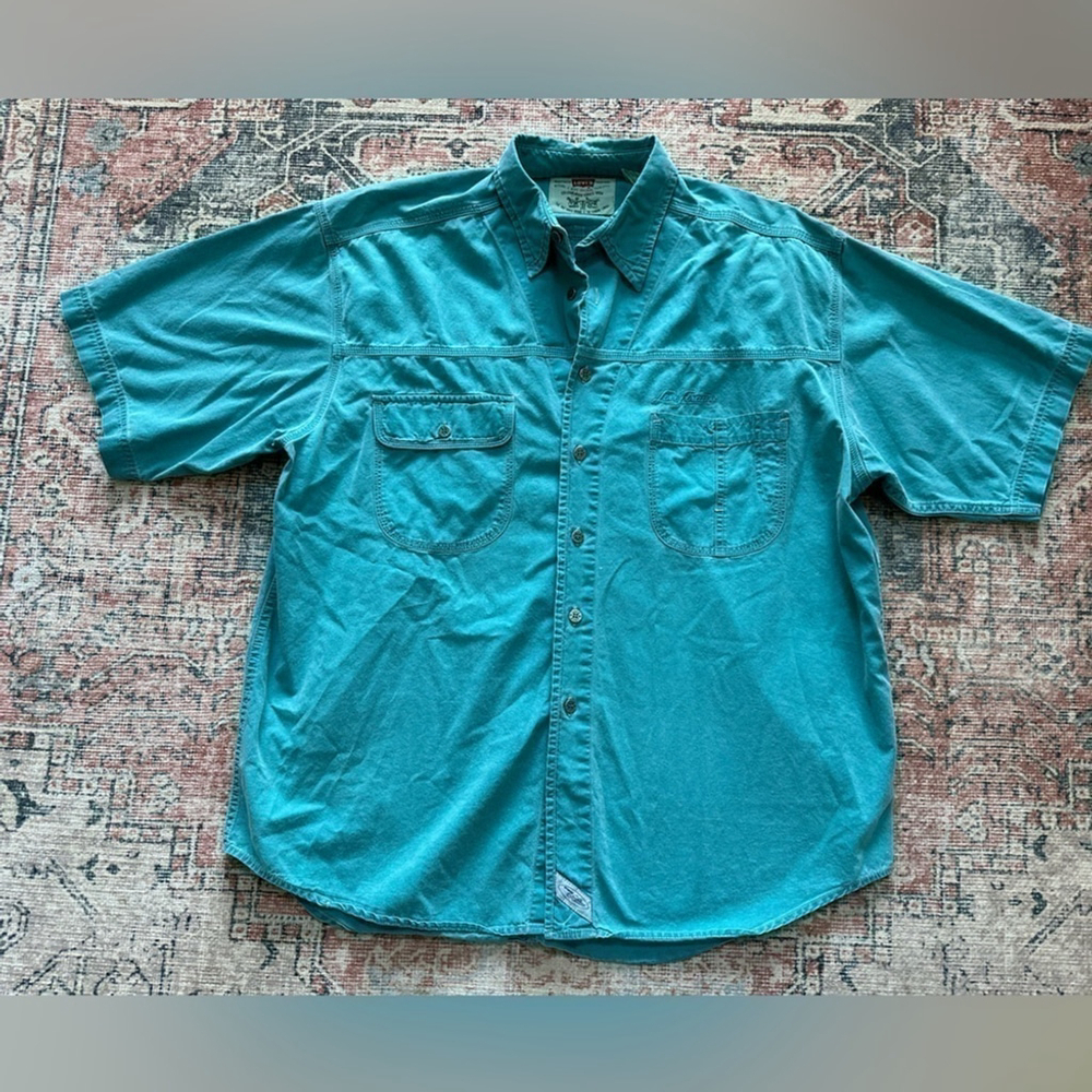Vtg 90’s Levi Strauss Teal Metal Button Down Shirt/Size L